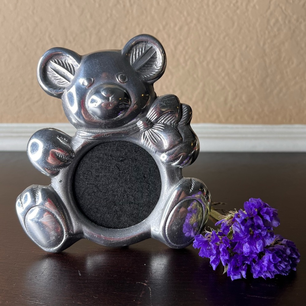 Vintage Old Town Imports Teddy Bear w Bow Picture Frame, Baby Room Decor, Nurser
